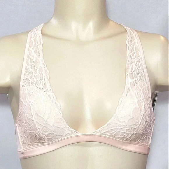 XS X-SMALL Xhilaration Deep Plunge Wire Free‎ Lace Bralette Feather Peach NWT - Picture 1 of 4
